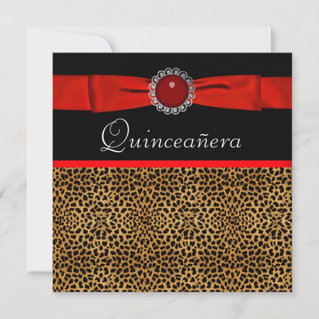 Invitations Red Leopard Red Quinceañera (Devant)