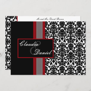 Invitations Red White Black Mariage damassé