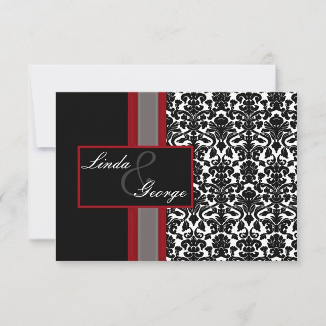 Invitations Red White Black Mariage damassé (Devant)