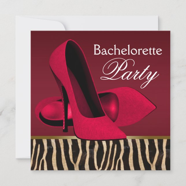 Invitations Red Zebra Bachelorette Party (Devant)