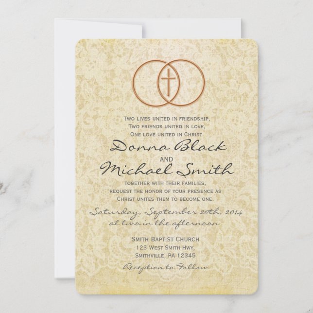 Invitations religieuses de mariage de dentelle (Devant)