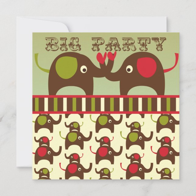 Invitations Retro Big Party Elephants (Devant)