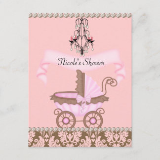 INVITATIONS RETRO DAMASSÉE BÉBÉ FILLE SHOWER