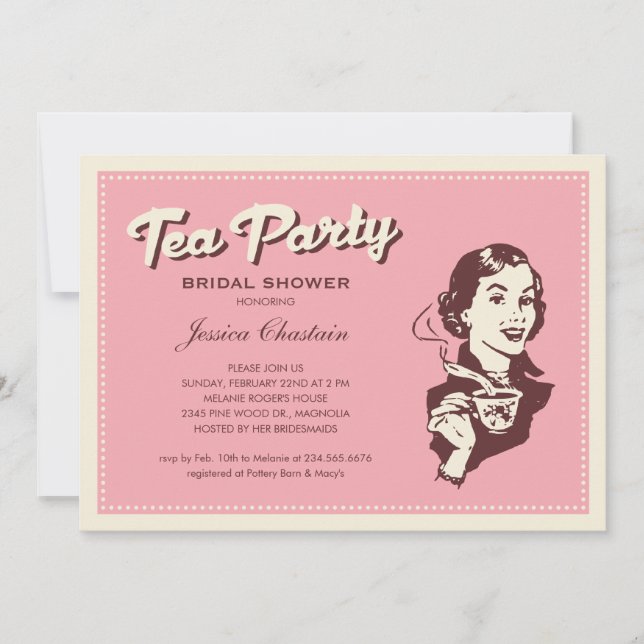 Invitations Retro Pink Tea Party (Devant)