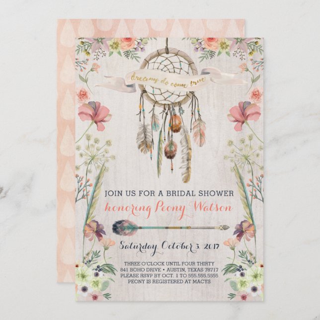 Invitations rêveuses de Fête de la mariée de (Devant / Derrière)