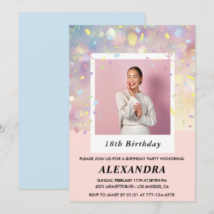 Invitations rose 18e anniversaire Confetti Photo