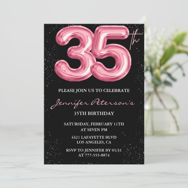 Invitations rose 35e anniversaire Balloon Glam Bla (Debout devant)