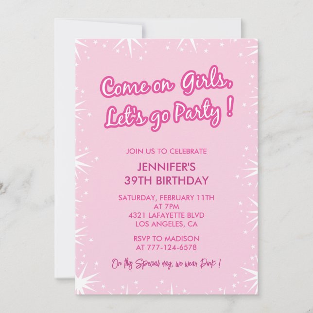 Invitations rose 39e anniversaire Sparkle tendance (Devant)