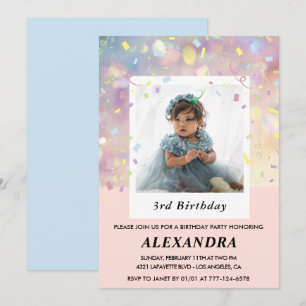 Invitations rose 3e anniversaire Confetti Photo
