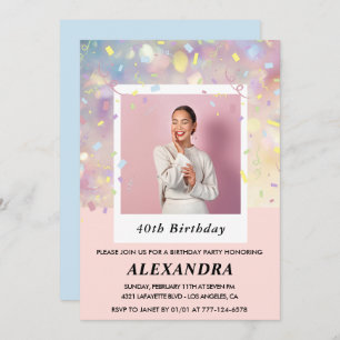 Invitations rose 40e anniversaire Confetti Photo