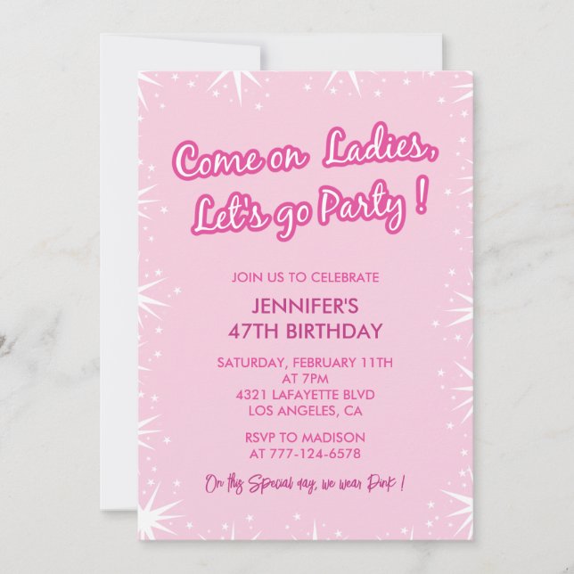 Invitations rose 47e anniversaire Sparkle tendance (Devant)