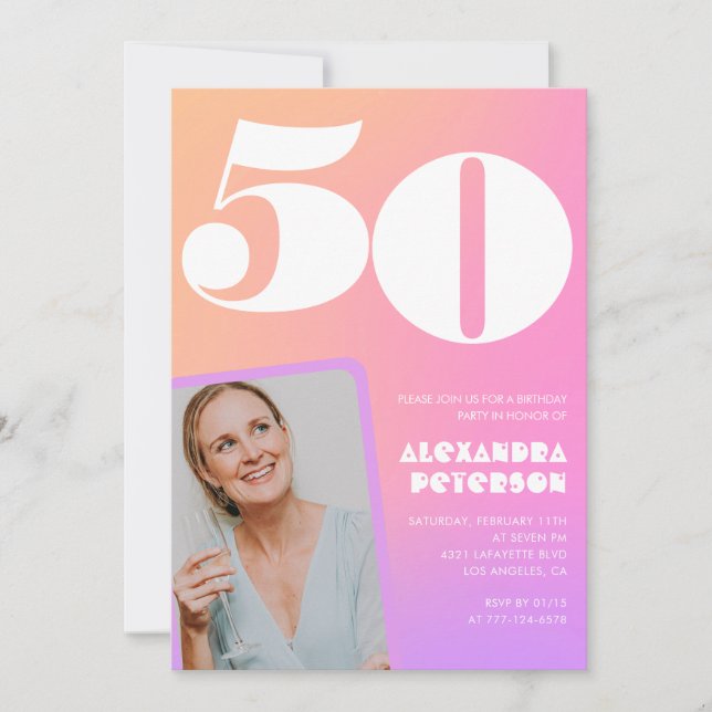 Invitations rose 50e anniversaire Retro Photo (Devant)