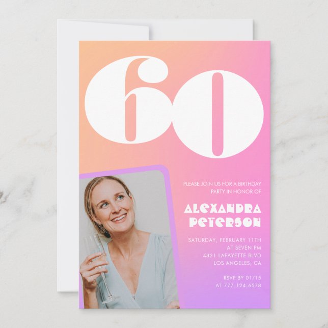 Invitations rose 60e anniversaire pour sa Retro Ph (Devant)