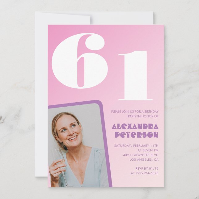 Invitations rose 61e anniversaire Retro Photo (Devant)
