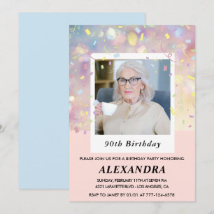 Invitations rose 90e anniversaire Confetti Photo