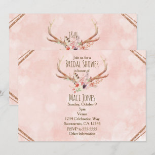 Invitations rose Blush Rose Floral Deer Antlers