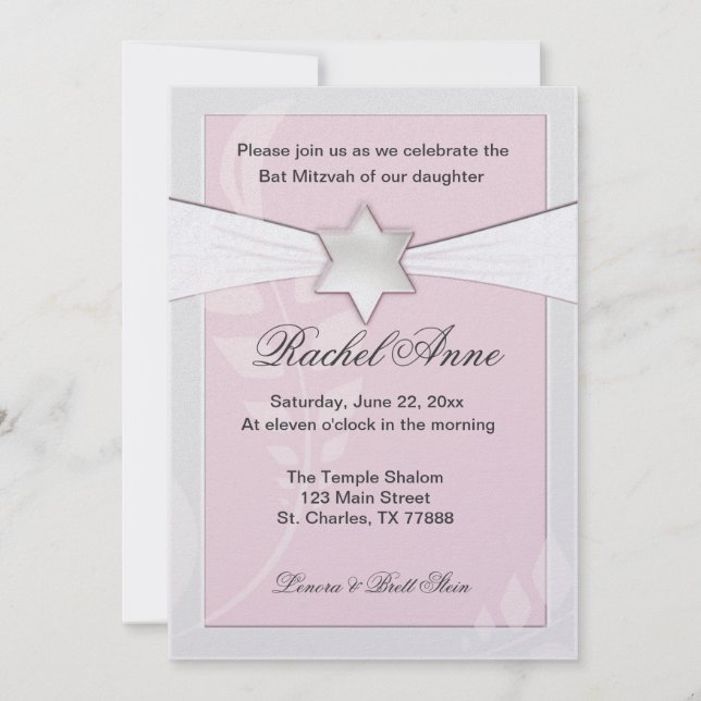 Invitations rose-clair de bat mitzvah (Devant)