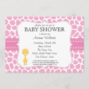 Invitations roses de baby shower de girafe