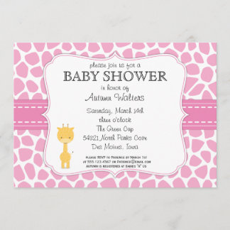 Invitations roses de baby shower de girafe