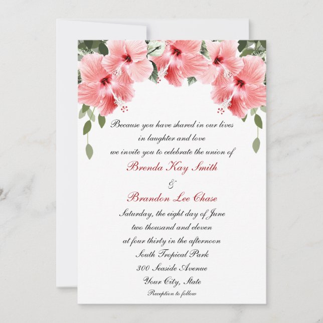 Invitations roses de mariage de ketmie (Devant)