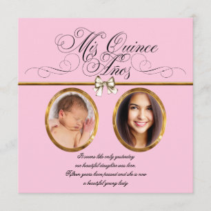 Invitations roses de Quinceanera de photo d'or