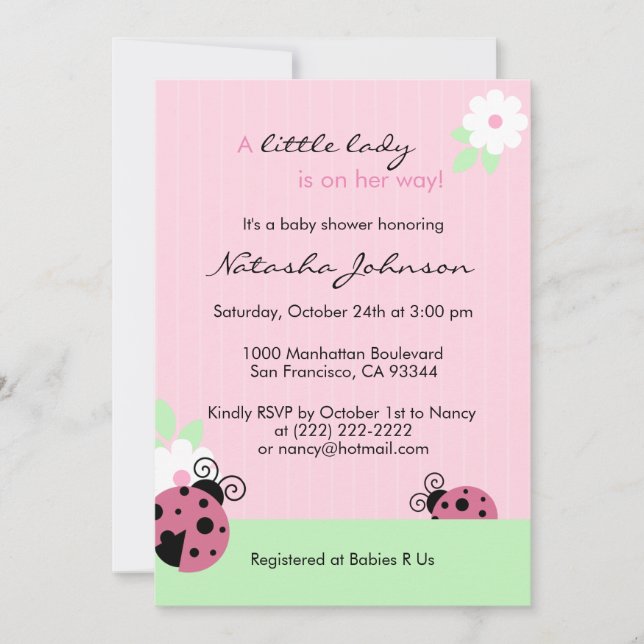 Invitations roses mignons de baby shower de fille (Devant)