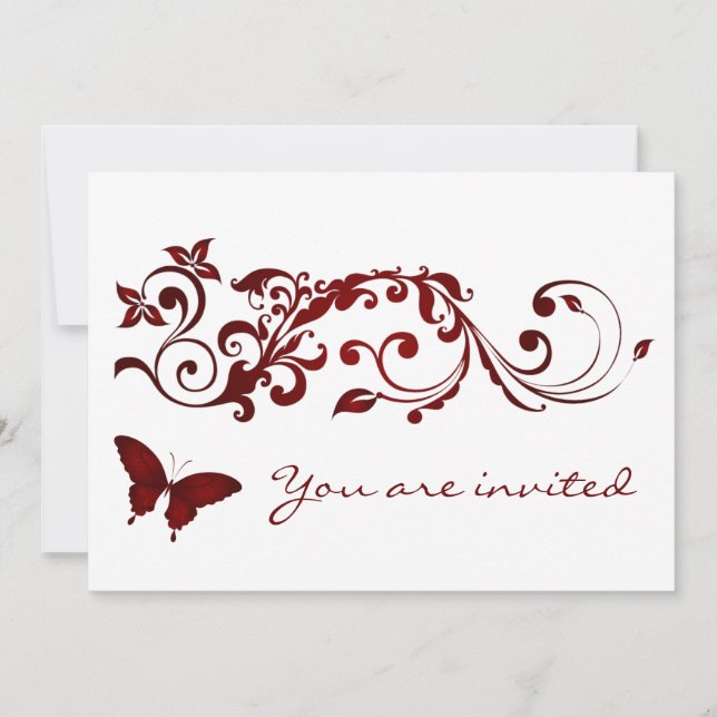 Invitations rouges de mariage de papillon (Devant)