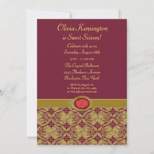 Invitations rouges de partie de sweet sixteen de