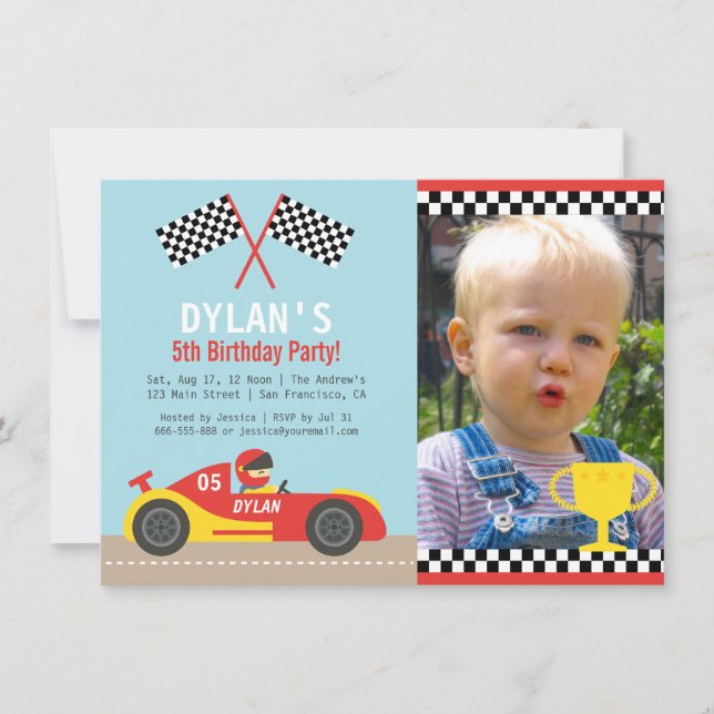 Invitations rouges de photo de fête d'anniversaire (Devant)