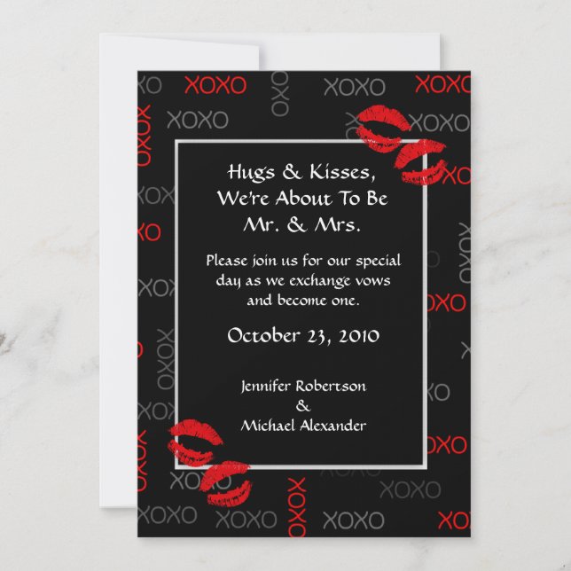 Invitations rouges noires de mariage d'étreintes (Devant)