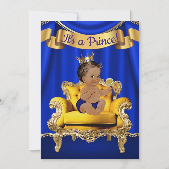 Invitations Royal Blue Gold Baby Shower (Devant)