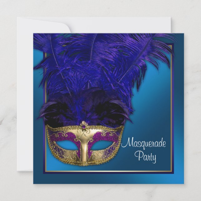 Invitations Royal Blue Gold Masquerade Party (Devant)