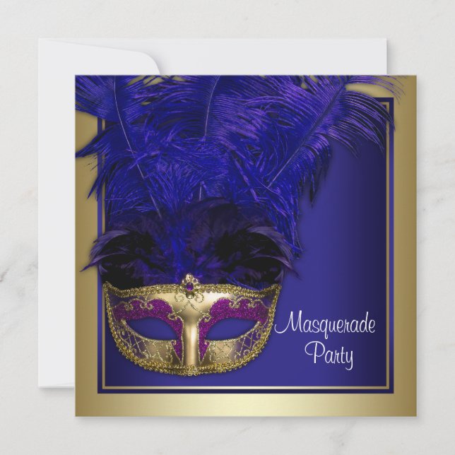 Invitations Royal Blue Gold Masquerade Party (Devant)