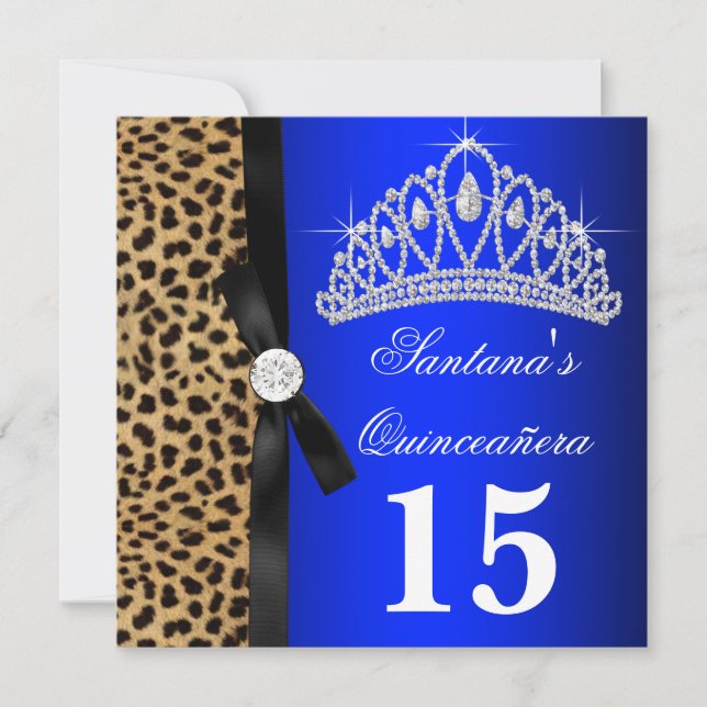 Invitations Royal Blue Leopard Quinceanera (Devant)