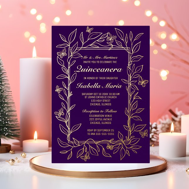 Invitations Royal Purple Gold Foil Quinceañera (Créateur téléchargé)