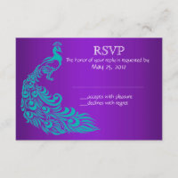 Invitations RSVP de Peacock violet et Turquoise