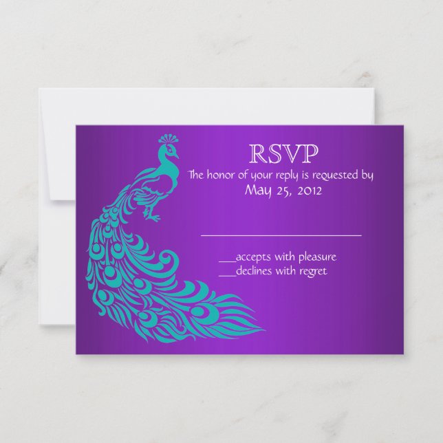 Invitations RSVP de Peacock violet et Turquoise (Devant)