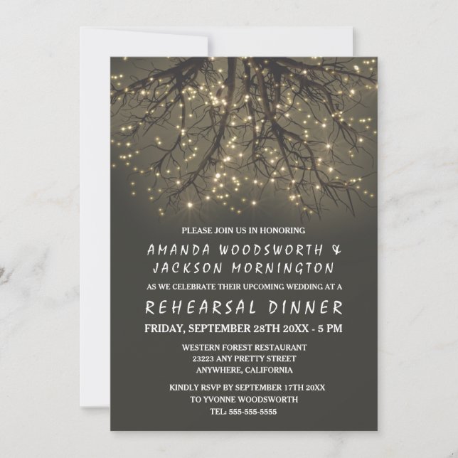 Invitations Rustic Lighted Tree Rehearsal Dinner (Devant)