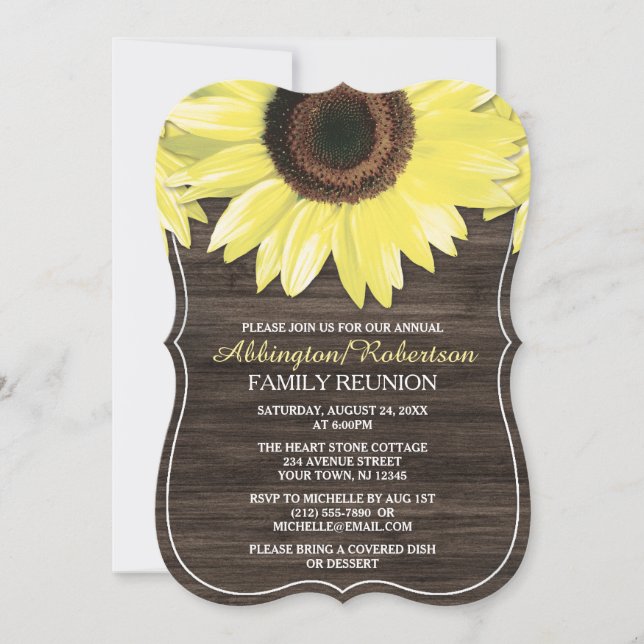 Invitations Rustic Sunflower Wood Family Retrouvai (Devant)