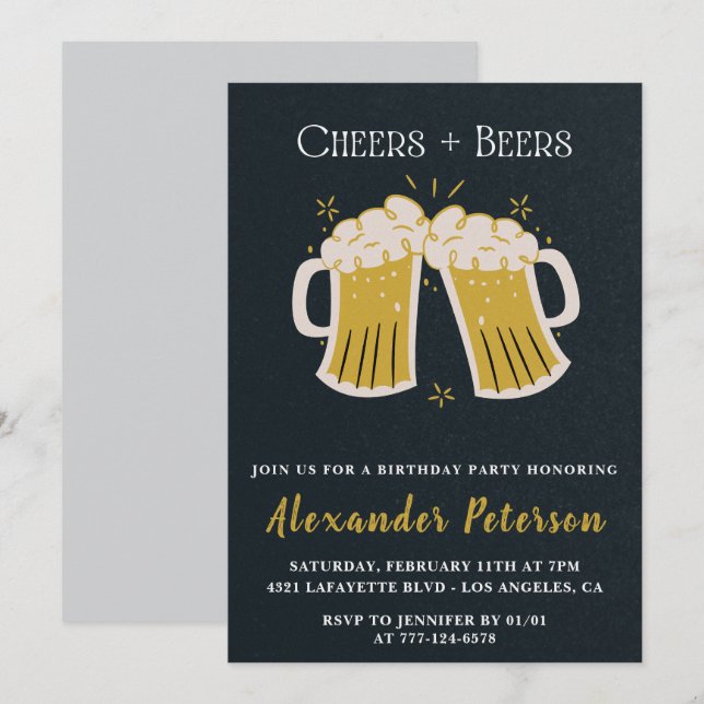 Invitations Rustique 22e anniversaire Cheers Beers (Devant / Derrière)