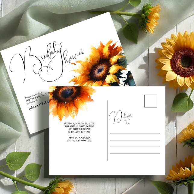 Invitations Rustique Tournesol Bridal (Rustic sunflower bridal shower invitations postcard by Victoria Grigaliunas VG Invites)
