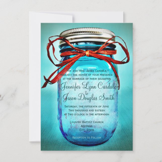 Invitations rustiques bleues de mariage campagnard (Devant)