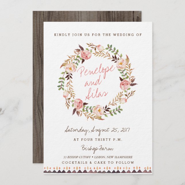 Invitations Rustiques Boho Floral Wedding (Devant / Derrière)