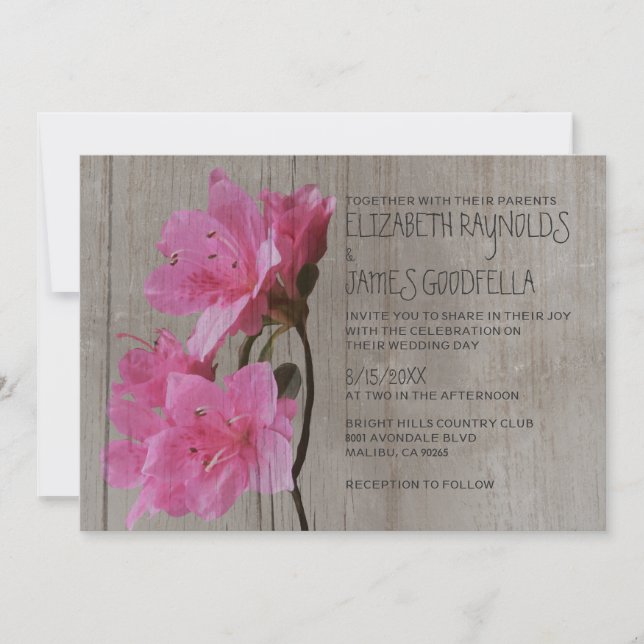 Invitations rustiques de mariage d'azalée (Devant)