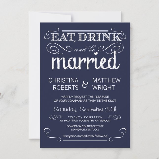 Invitations rustiques de mariage de bleu marine de (Devant)