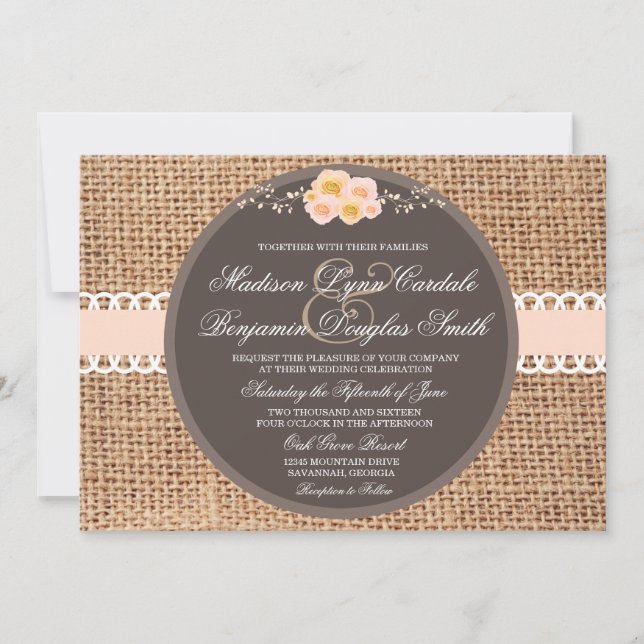 Invitations rustiques de mariage de dentelle de (Devant)