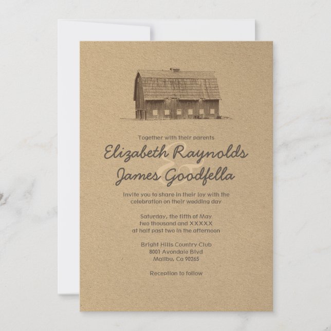 Invitations rustiques de mariage de ferme (Devant)