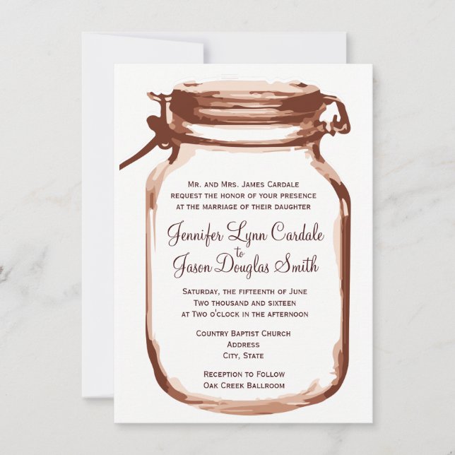 Invitations rustiques de mariage de pays de pot de (Devant)