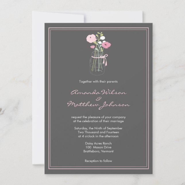 Invitations rustiques de mariage de pot de maçon (Devant)