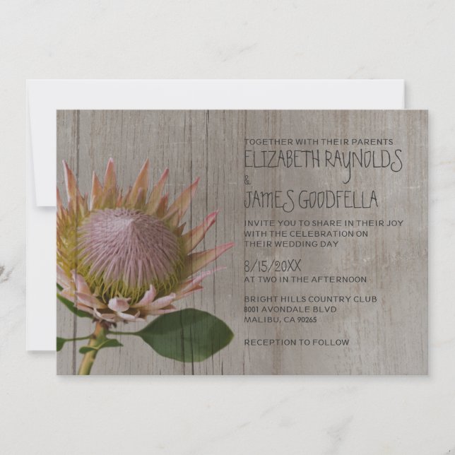 Invitations rustiques de mariage de Protea (Devant)